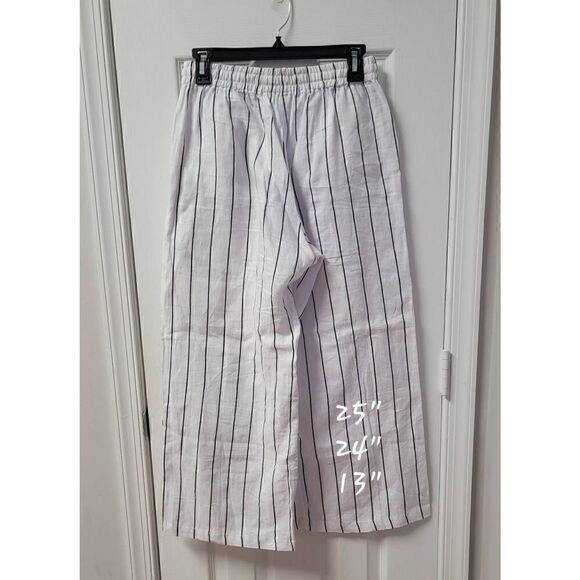 Strips Linen Wide-Leg High-Rise Pants S - Picture 3 of 9